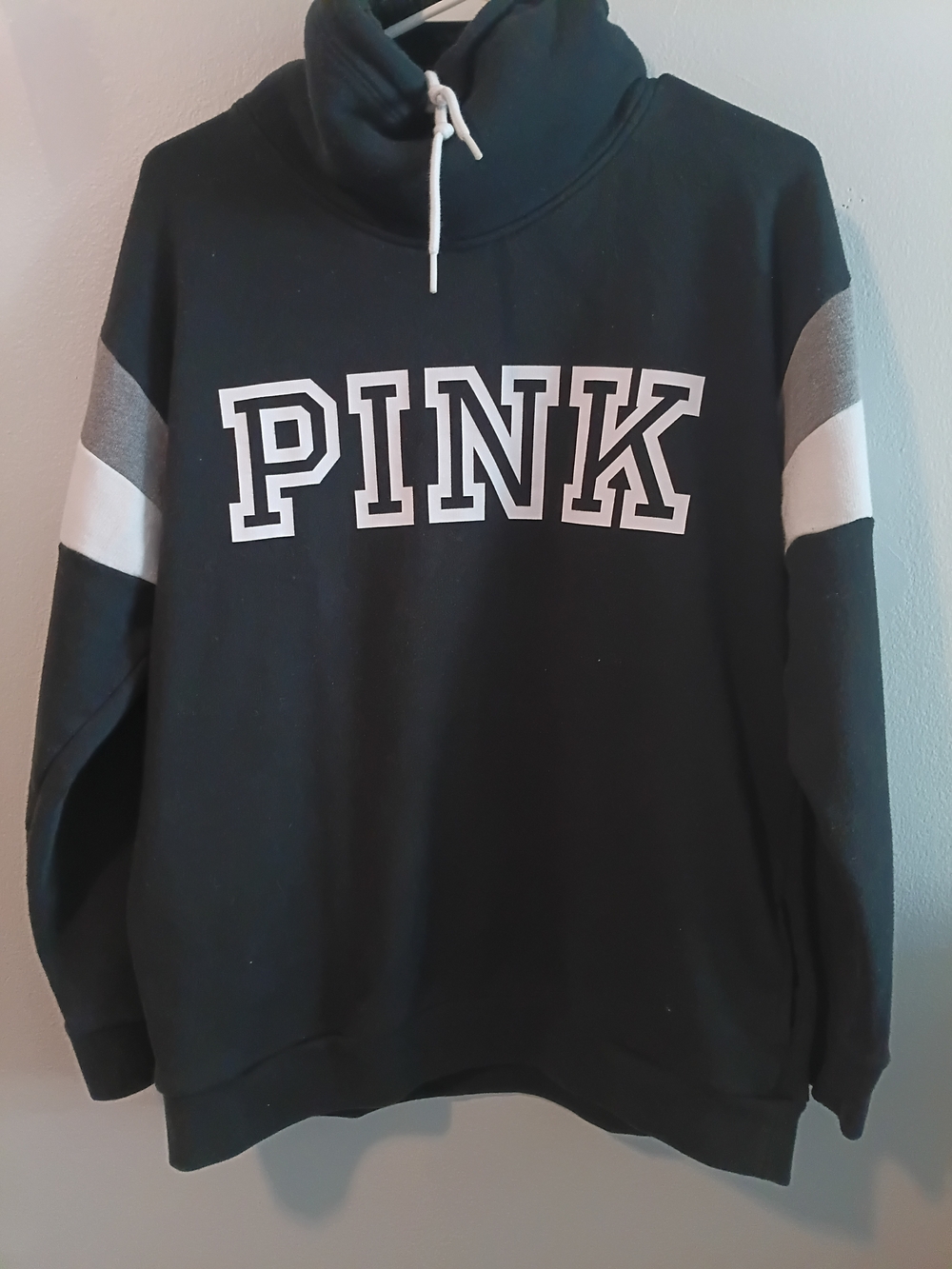 PINK Victoria's Secret Women's Black Cowl Neck Sweater - Logo Pullover